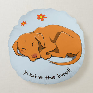 Vizsla dormant Texte personnalisé Coussin rond