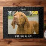Vizsla Photo Chien race Jigsaw Puzzle Puzzle<br><div class="desc">Une photo d'un Vizsla mignonne,  avec le nom de la race sur le dessus et quelques mots décrivant le tempérament de la race fait un grand cadeau pour tout propriétaire et amant de Vizsla.</div>