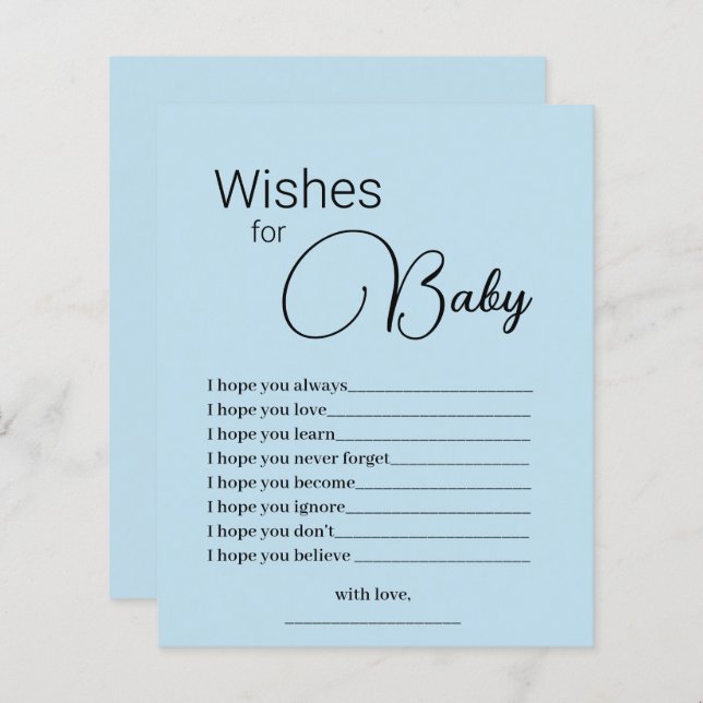 Voeux bleus simples pour le jeu Baby shower (Devant / Derrière)