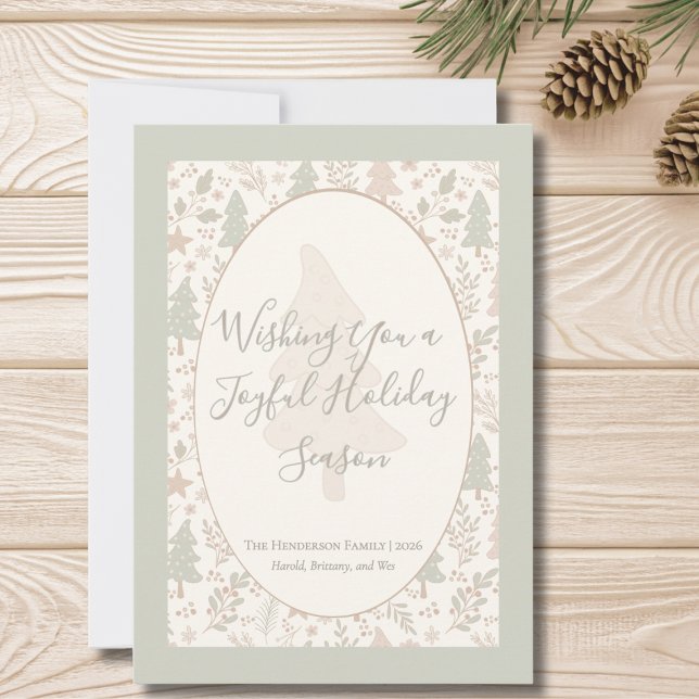 Vœux chaleureux pour un hiver – Carte plate de vac (Sage Green Flat Personalized Holiday Greeting Card)