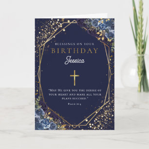 Vœux d'anniversaire Carte de vœux florale bleu mar