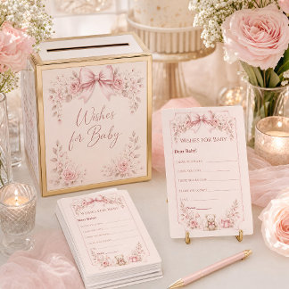 Vœux de Baby Shower Bébé Ruban Rose pour Carte de