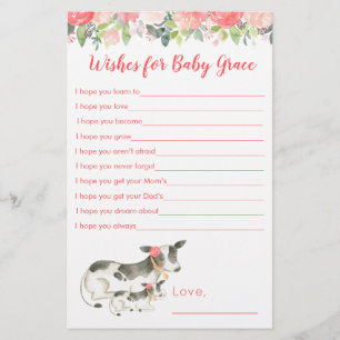 Vœux de Baby Shower Fille Cow Florale pour Bébé