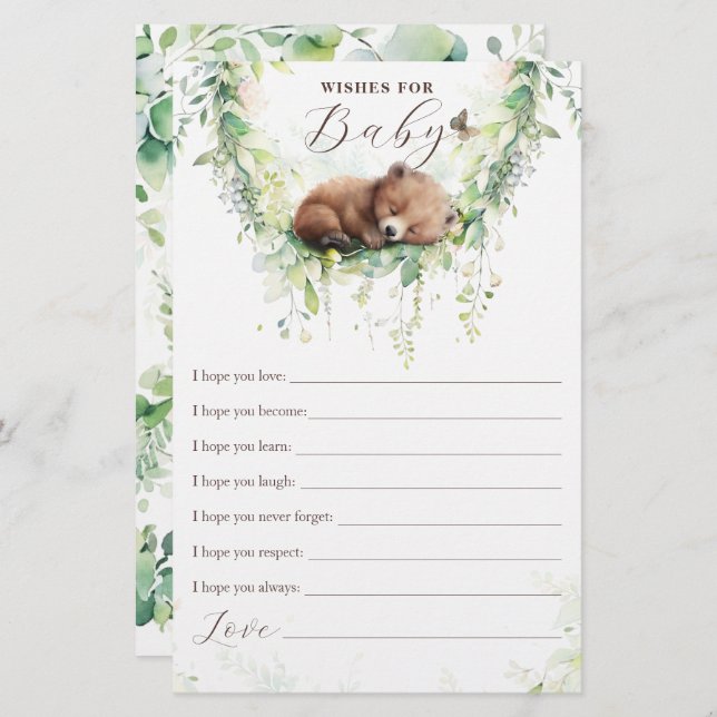 Vœux de Baby Shower pour la verdure des animaux de (Devant / Derrière)