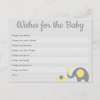 Vœux de cartes pour bébé Shower Bébé Éléphant Jaun