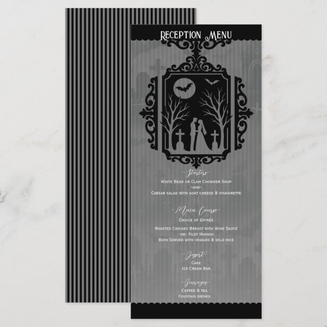 Vœux de cimetière Menu de mariage gothique noir et (Devant / Derrière)