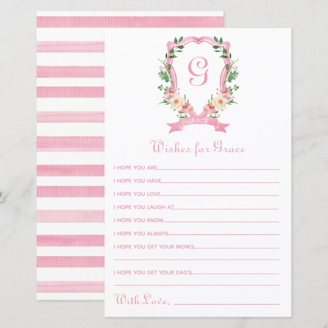 Vœux de Couronne Florale Rose pour Bébé (Devant / Derrière)