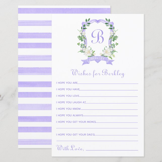 Vœux de Couronne Florale Violette pour Bébé (Devant / Derrière)