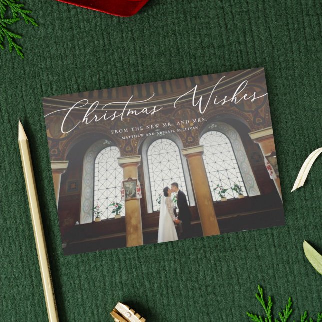 voeux de Noël à nouveau marié Carte photo de vacan (Christmas wishes newlywed holiday photo card)