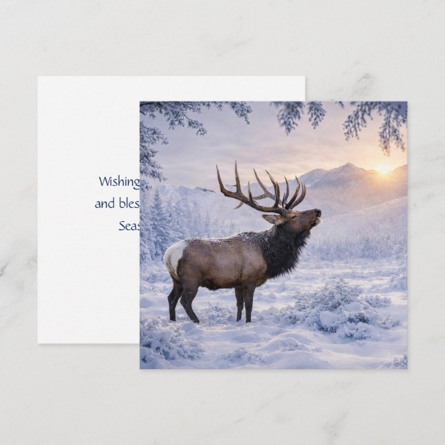 Vœux de saisons de Noël Élan dans la neige (Devant / Derrière)