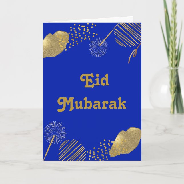 Voeux d'or : Carte Eid Moubarak Bleu et Or 2024 (Devant)