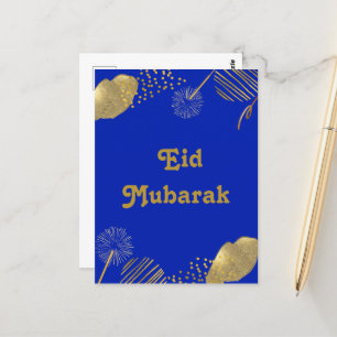 Voeux d'or : Carte Eid Moubarak Bleu et Or 2024