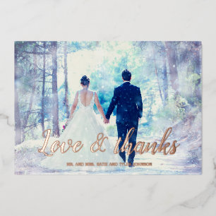 Vœux En Aluminium Amour & merci rose feuille mariage carte de remerc