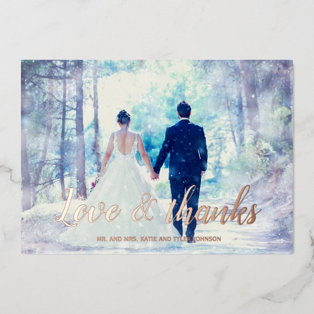 Vœux En Aluminium Amour & merci rose feuille mariage carte de remerc (Recto)