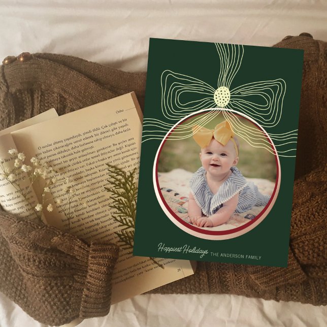 Vœux En Aluminium Bauble de Noël et Carte photo d'or vert Bow (Créateur téléchargé)