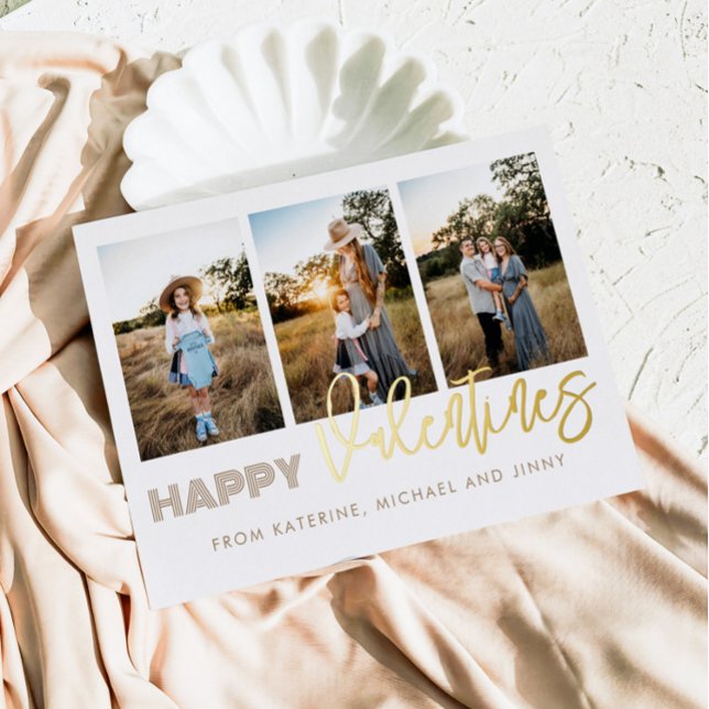 Vœux En Aluminium Bonne Valentines 3 Photo Collage Carte de famille (Créateur téléchargé)