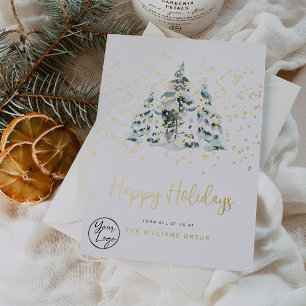 Vœux En Aluminium Business Your Logo Snowy Forest Foil Carte de vaca