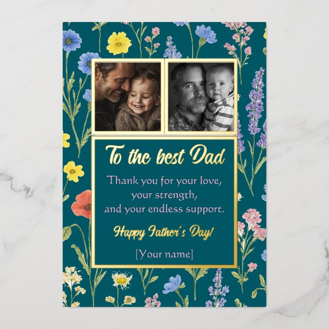 Vœux En Aluminium Carte de fête des pères chic avec fleurs et photos (Recto)