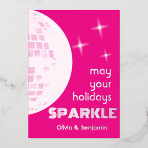 Vœux En Aluminium Carte de Fête Pailletée Boule Disco Rose Chaud