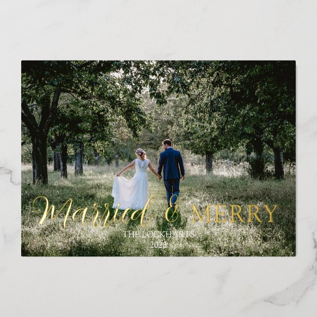 Vœux En Aluminium Carte de fêtes élégante pour jeunes mariés avec fe (Recto)