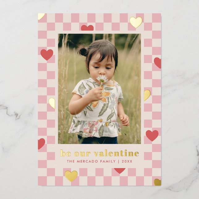 Vœux En Aluminium Carte de la Saint-Valentin à carreaux roses et rou (Recto)
