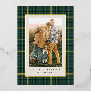 Vœux En Aluminium Carte de Noël à carreaux classique verte avec troi