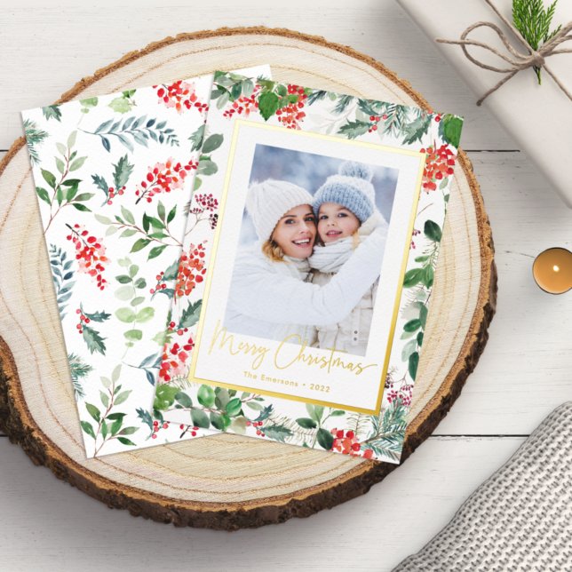 Vœux En Aluminium Carte de Noël à motif botanique avec feuille d'or (Créateur téléchargé)