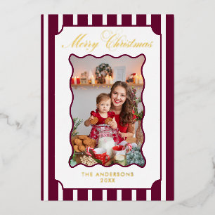 Vœux En Aluminium Carte de Noël à rayures Bourgogne avec lettrage do