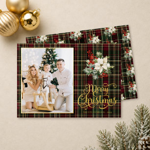 Vœux En Aluminium Carte de Noël avec écriture et motif à carreaux et
