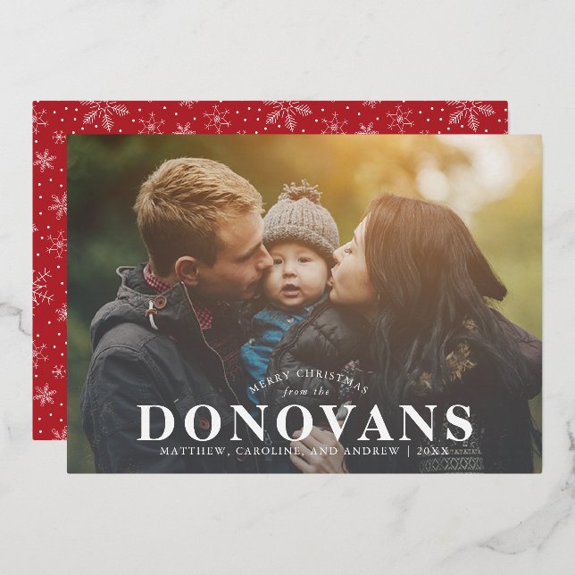 Vœux En Aluminium Carte de Noël avec grand nom et lettre d'informati (Recto/Verso)