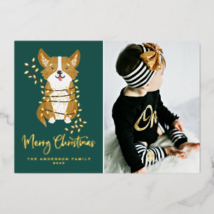 Vœux En Aluminium Carte de Noël avec photo de chien Corgi mignon ill