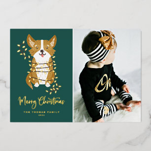 Vœux En Aluminium Carte de Noël avec photo de chien Corgi mignon ill