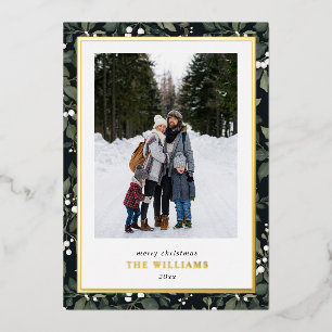 Vœux En Aluminium Carte de Noël botanique à deux photos avec baie bl