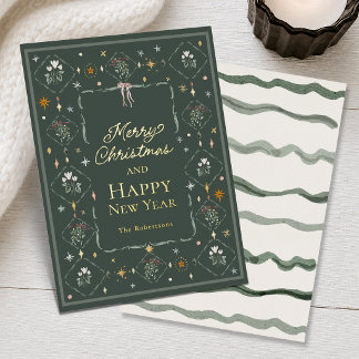 Vœux En Aluminium Carte de Noël botanique avec feuille d'or véritabl
