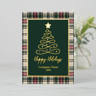 Vœux En Aluminium Carte de Noël Élégant avec Sapin et Tartan Vert po