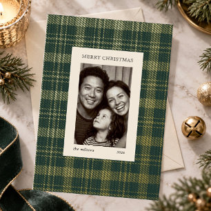 Vœux En Aluminium Carte de Noël Familiale avec Tartan Vert Classique