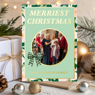 Vœux En Aluminium Carte de Noël Famille Fleur Verte Joyeuse Photo