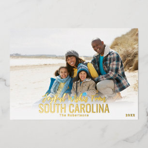 Vœux En Aluminium Carte de Noël Gold Foil Beach   Votre État