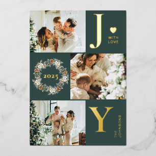 Vœux En Aluminium Carte de Noël Joy Stylish 3 Photo Collage   Vert f