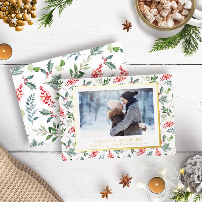 Vœux En Aluminium Carte de Noël 'Mariés et Joyeux' avec feuille d'or (Créateur téléchargé)