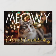 Carte de Noël Moderne avec Photo Meowy Christmas