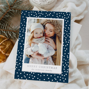 Vœux En Aluminium Carte de Noël Moderne Navy et Boules de Neige 2 Ph
