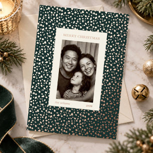 Vœux En Aluminium Carte de Noël Moderne Vert Foncé Rose Gold Confett