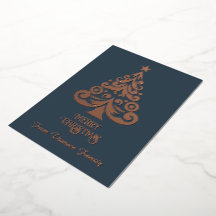Carte de Noël personnalisée bleu foncé avec feuill