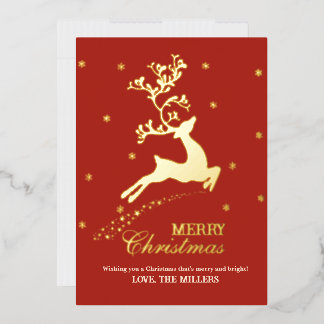 Vœux En Aluminium Carte de Noël personnalisée renne feuille d'or rou