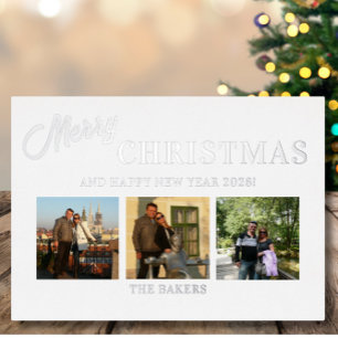 Vœux En Aluminium Carte de Noël photo argentée avec feuille d'argent