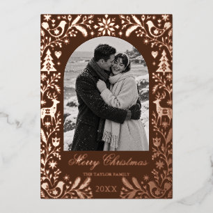Vœux En Aluminium Carte de Noël photo marron or Art folklorique scan
