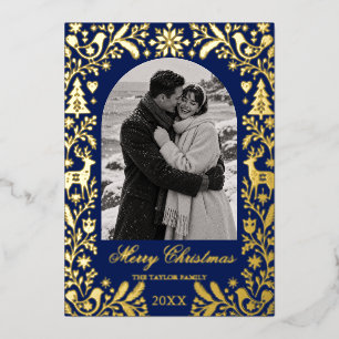 Vœux En Aluminium Carte de Noël photo royale scandinave bleu et or