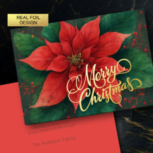 Vœux En Aluminium Carte de Noël Poinsettia Rouge Aquarelle