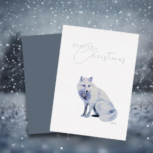 Vœux En Aluminium Carte de Noël Renard Arctique Aquarelle Blanche
